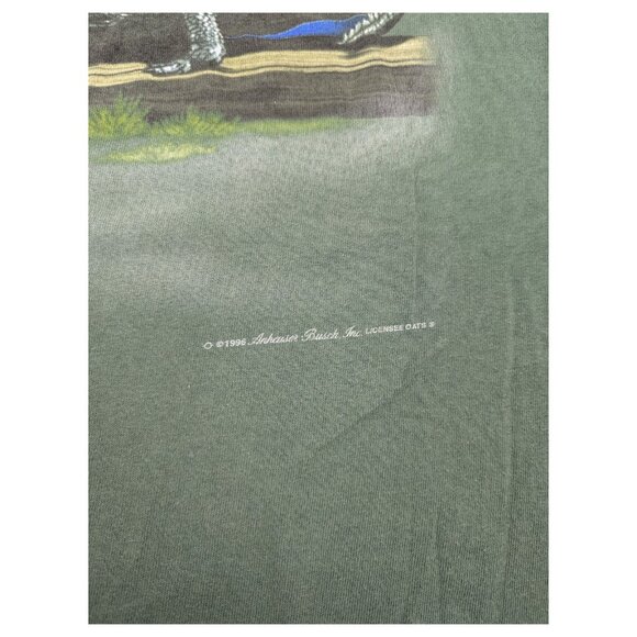 Vintage 90s Budweiser Frogs Alligator Beer Graphic T-shirt Wild Oats 2XL - Picture 4 of 11